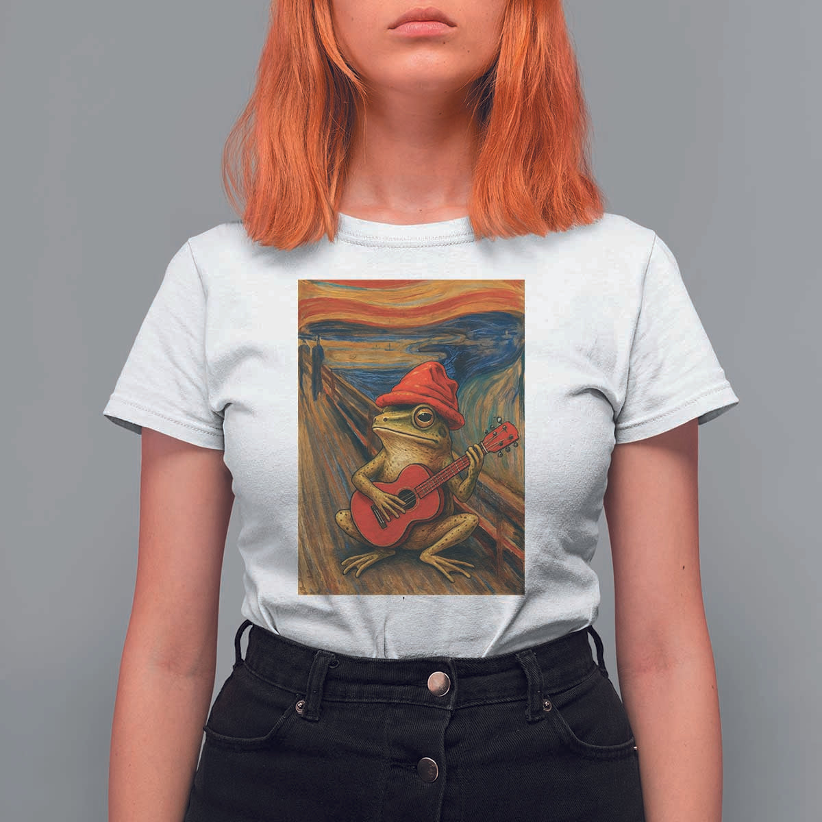 Funny Frog T Shirt For Women Playing Guitar Van Gogh Starry Night Art Parody - Wonder Print Shop