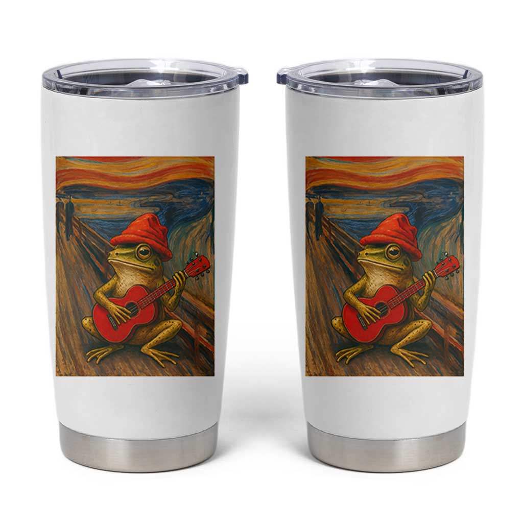 Funny Frog Tumbler Cup Playing Guitar Van Gogh Starry Night Art Parody