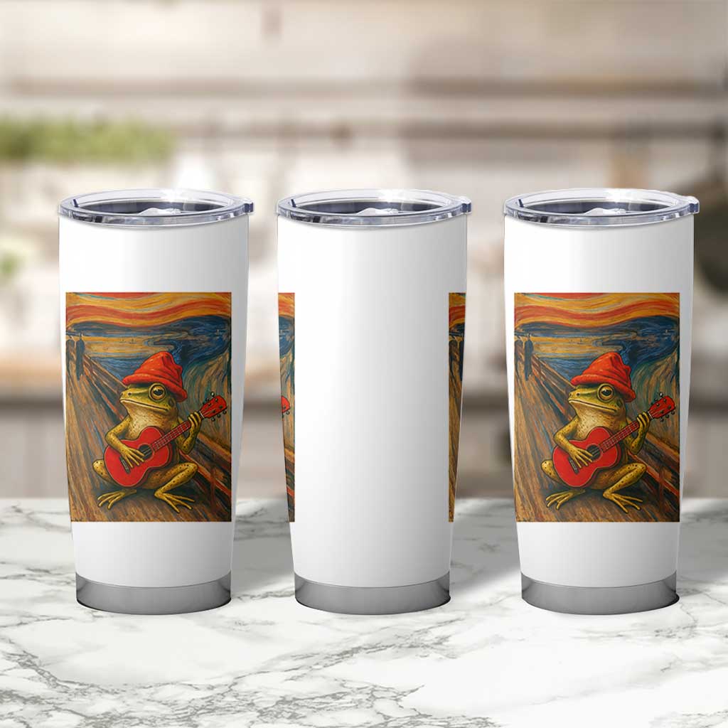 Funny Frog Tumbler Cup Playing Guitar Van Gogh Starry Night Art Parody