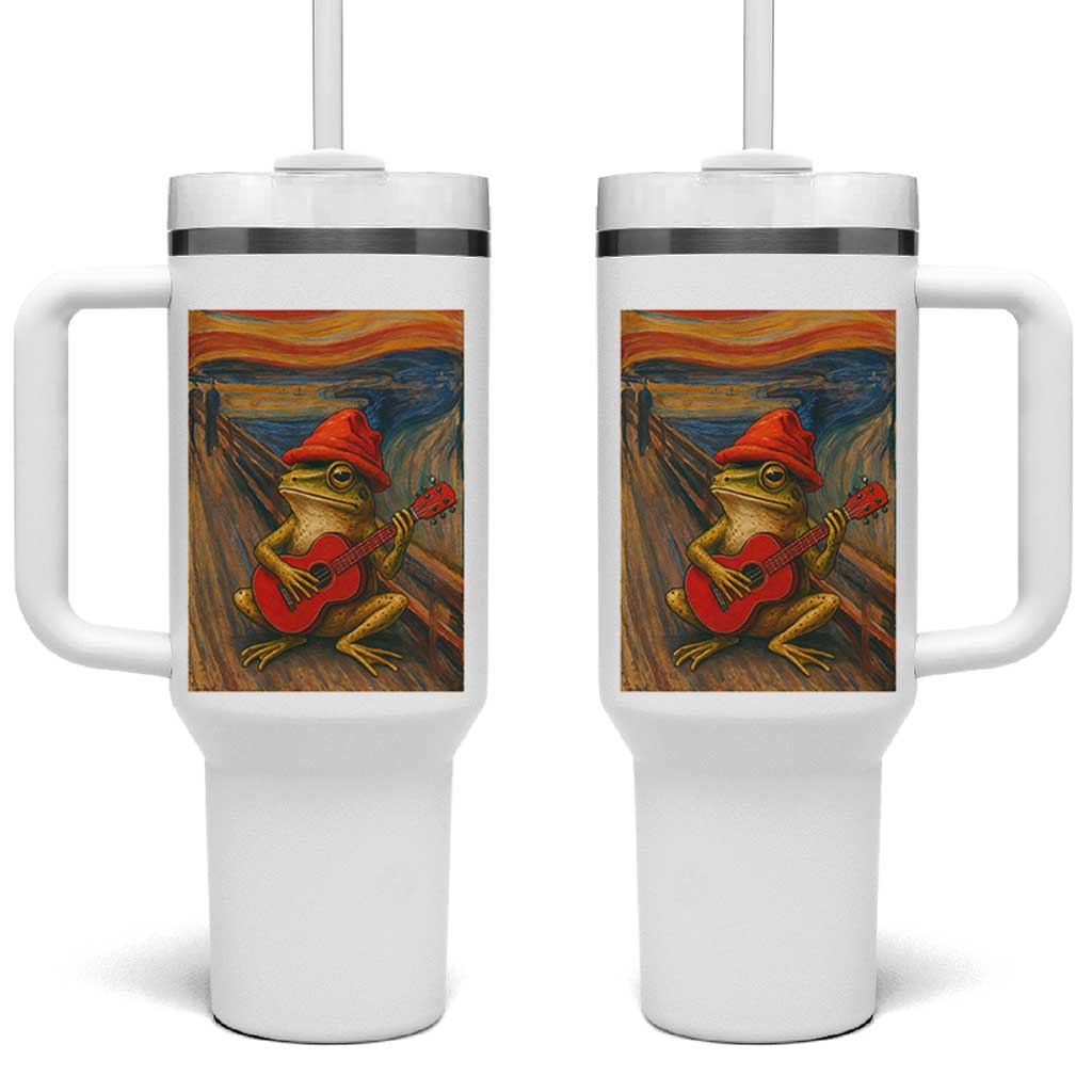 Funny Frog Tumbler With Handle Playing Guitar Van Gogh Starry Night Art Parody