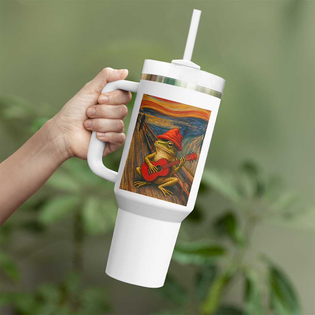 Funny Frog Tumbler With Handle Playing Guitar Van Gogh Starry Night Art Parody