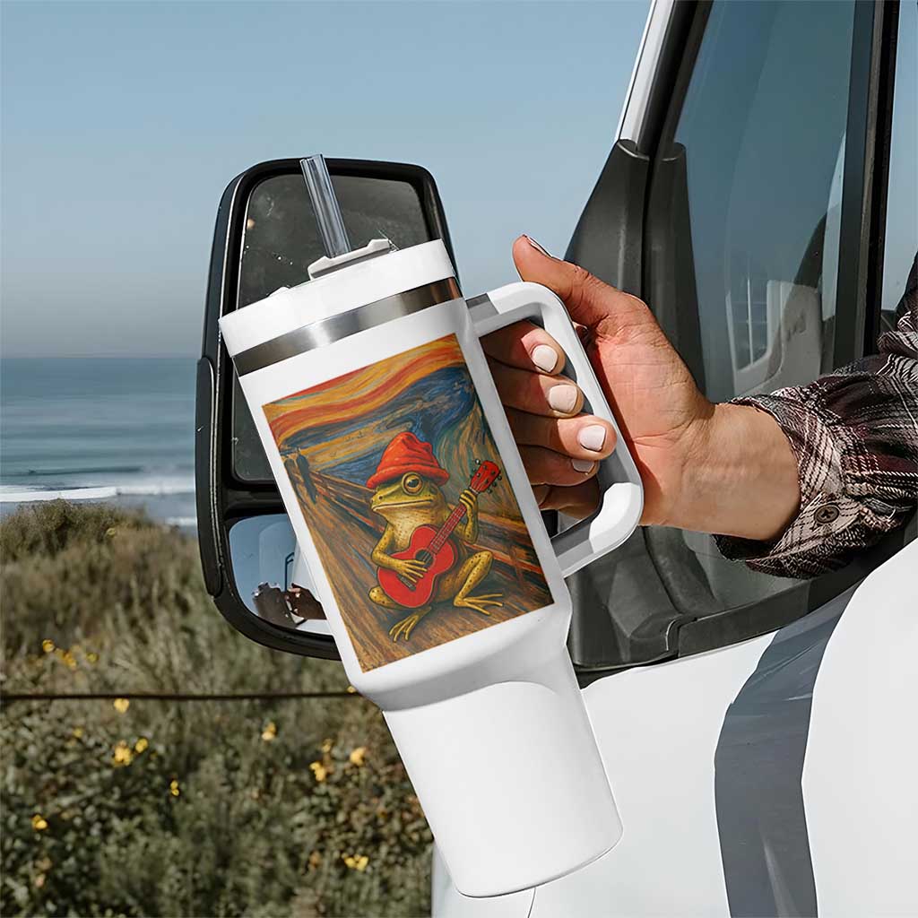 Funny Frog Tumbler With Handle Playing Guitar Van Gogh Starry Night Art Parody