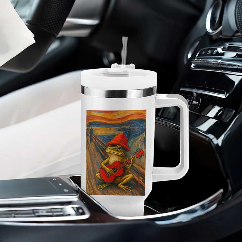 Funny Frog Tumbler With Handle Playing Guitar Van Gogh Starry Night Art Parody