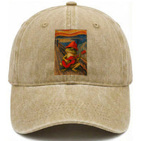 Funny Frog Washed Cotton Baseball Cap Playing Guitar Van Gogh Starry Night Art Parody