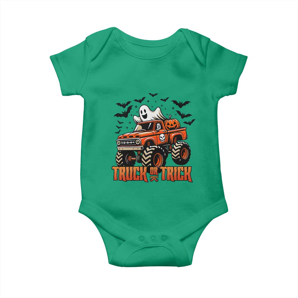 Truck Or Treat Ghost Racing Baby Onesie Funny Halloween Monster Truck Lover - Wonder Print Shop