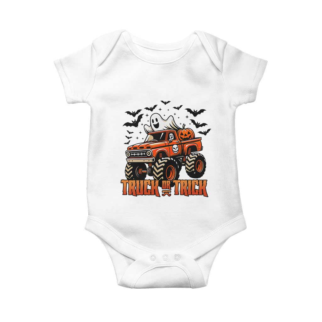 Truck Or Treat Ghost Racing Baby Onesie Funny Halloween Monster Truck Lover - Wonder Print Shop