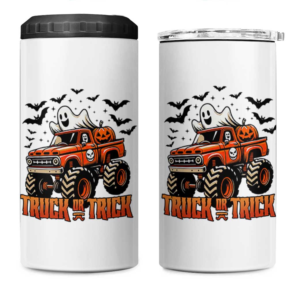 Truck Or Treat Ghost Racing 4 in 1 Can Cooler Tumbler Funny Halloween Monster Truck Lover