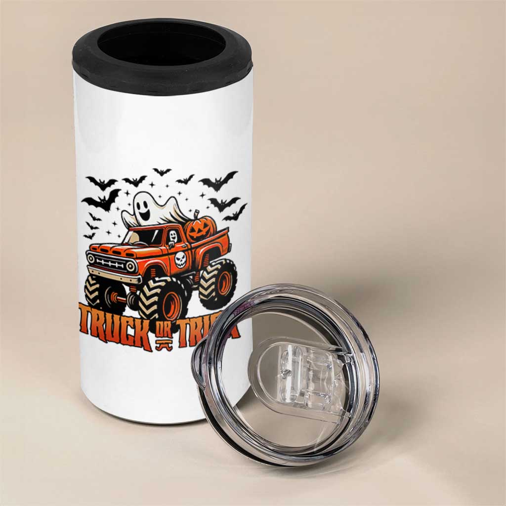 Truck Or Treat Ghost Racing 4 in 1 Can Cooler Tumbler Funny Halloween Monster Truck Lover