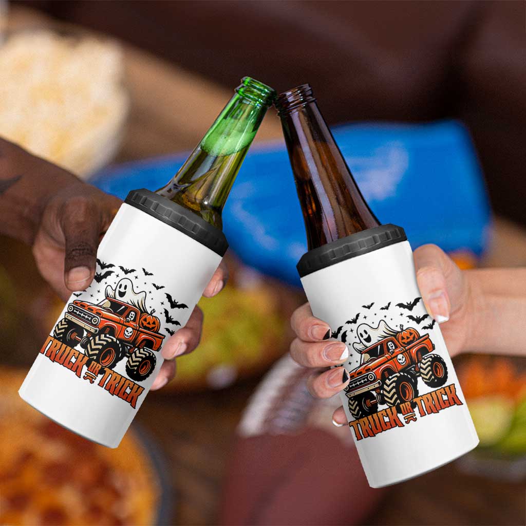 Truck Or Treat Ghost Racing 4 in 1 Can Cooler Tumbler Funny Halloween Monster Truck Lover