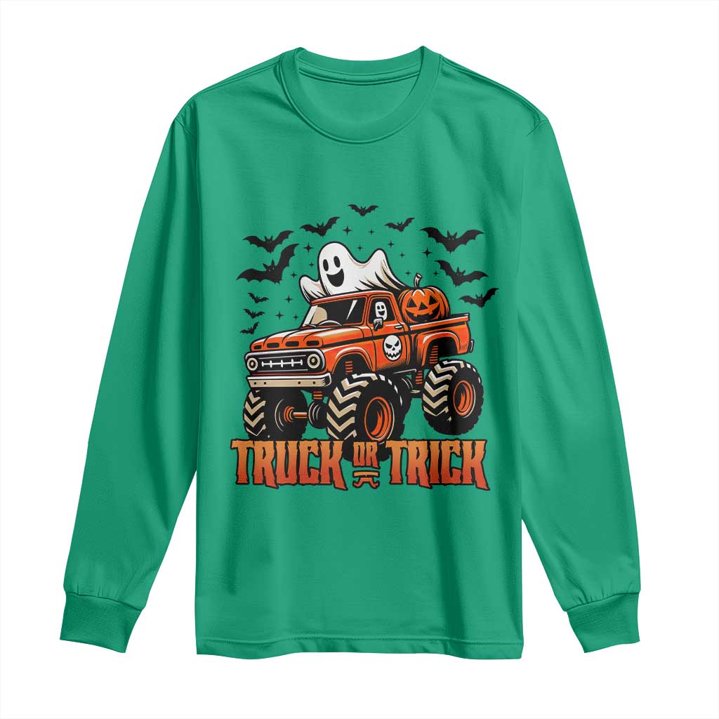 Truck Or Treat Ghost Racing Long Sleeve Shirt Funny Halloween Monster Truck Lover - Wonder Print Shop