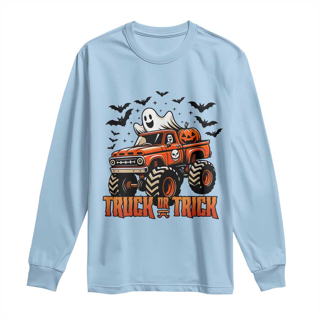 Truck Or Treat Ghost Racing Long Sleeve Shirt Funny Halloween Monster Truck Lover - Wonder Print Shop