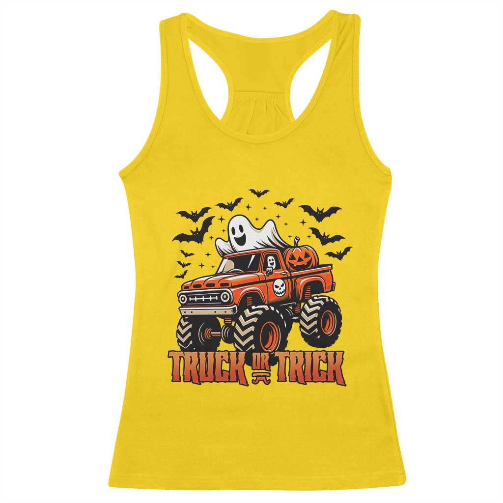 Truck Or Treat Ghost Racing Racerback Tank Top Funny Halloween Monster Truck Lover - Wonder Print Shop