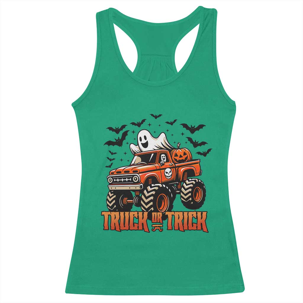 Truck Or Treat Ghost Racing Racerback Tank Top Funny Halloween Monster Truck Lover - Wonder Print Shop