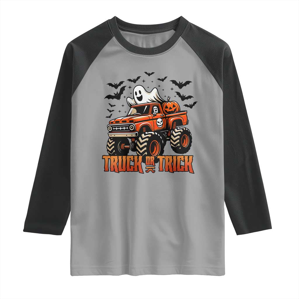 Truck Or Treat Ghost Racing Raglan Shirt Funny Halloween Monster Truck Lover - Wonder Print Shop