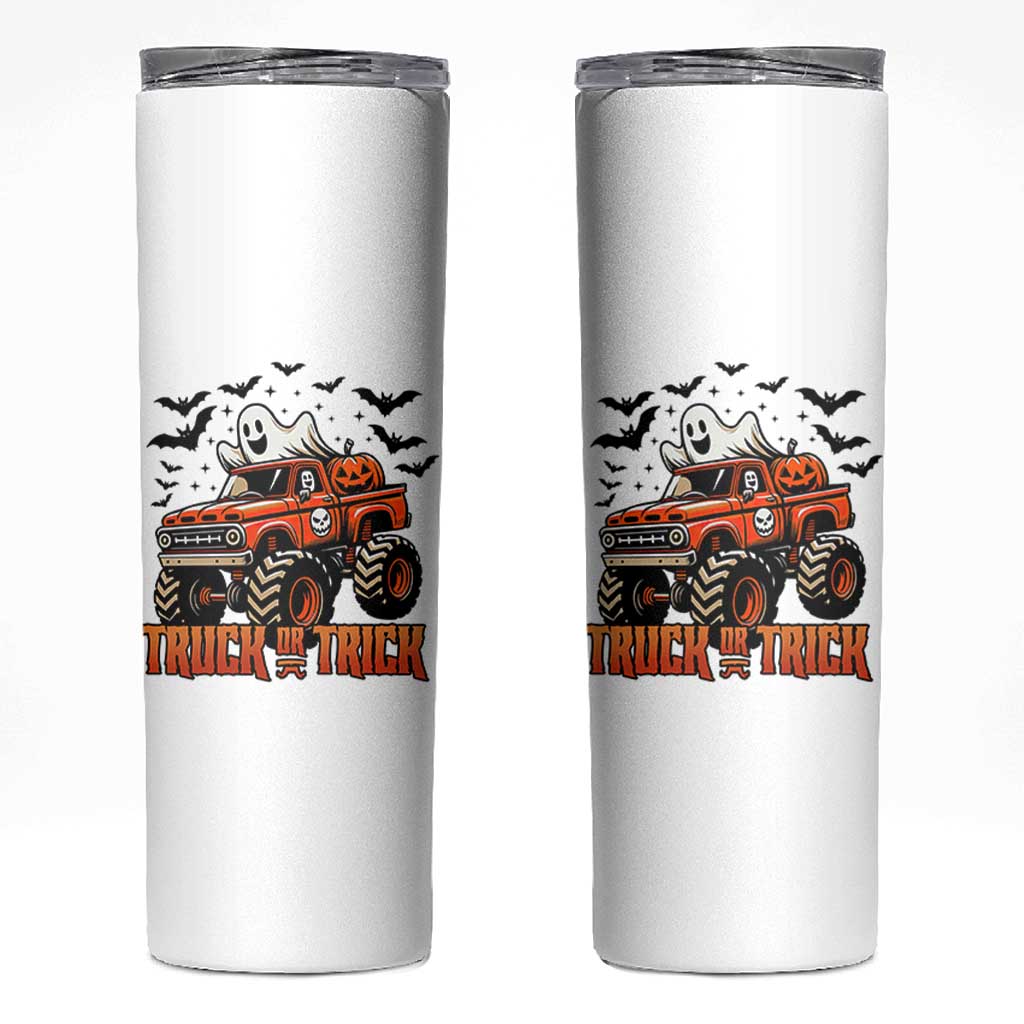 Truck Or Treat Ghost Racing Skinny Tumbler Funny Halloween Monster Truck Lover