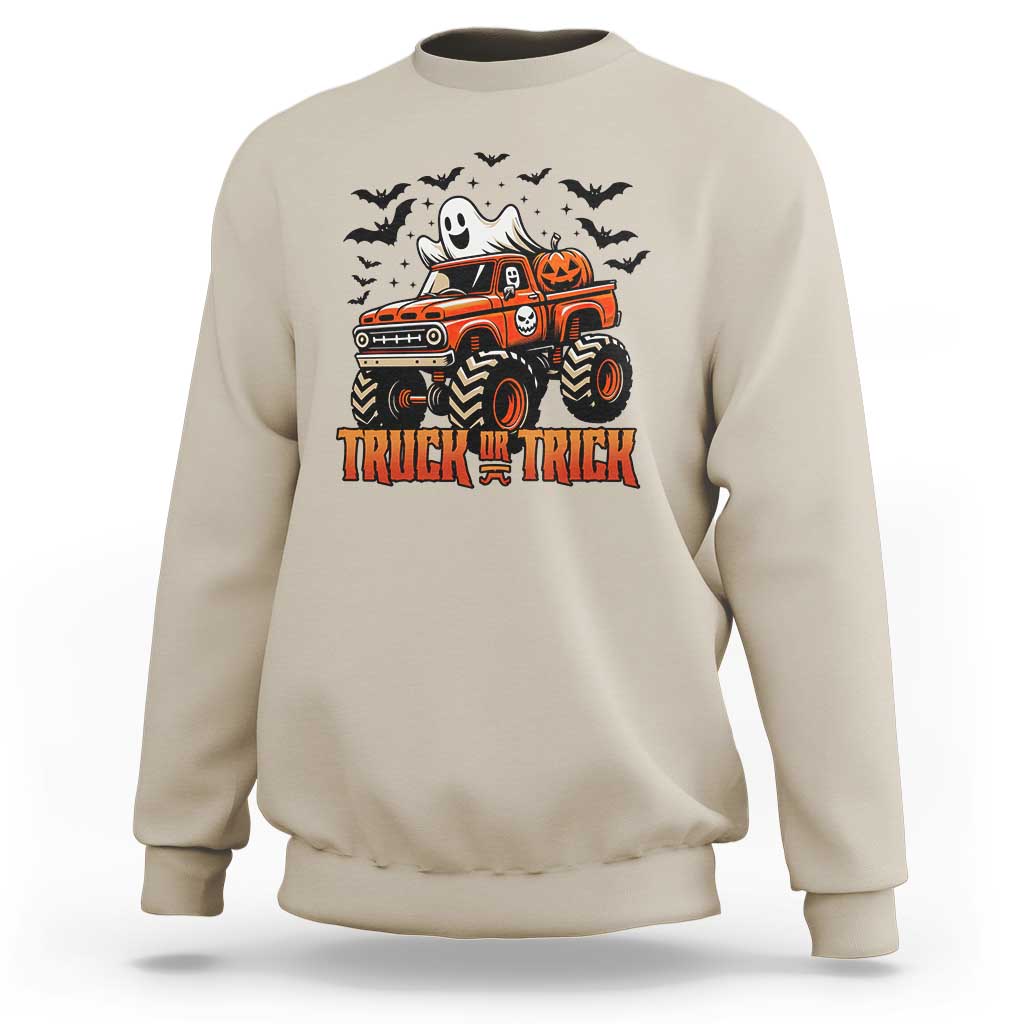 Truck Or Treat Ghost Racing Sweatshirt Funny Halloween Monster Truck Lover - Wonder Print Shop