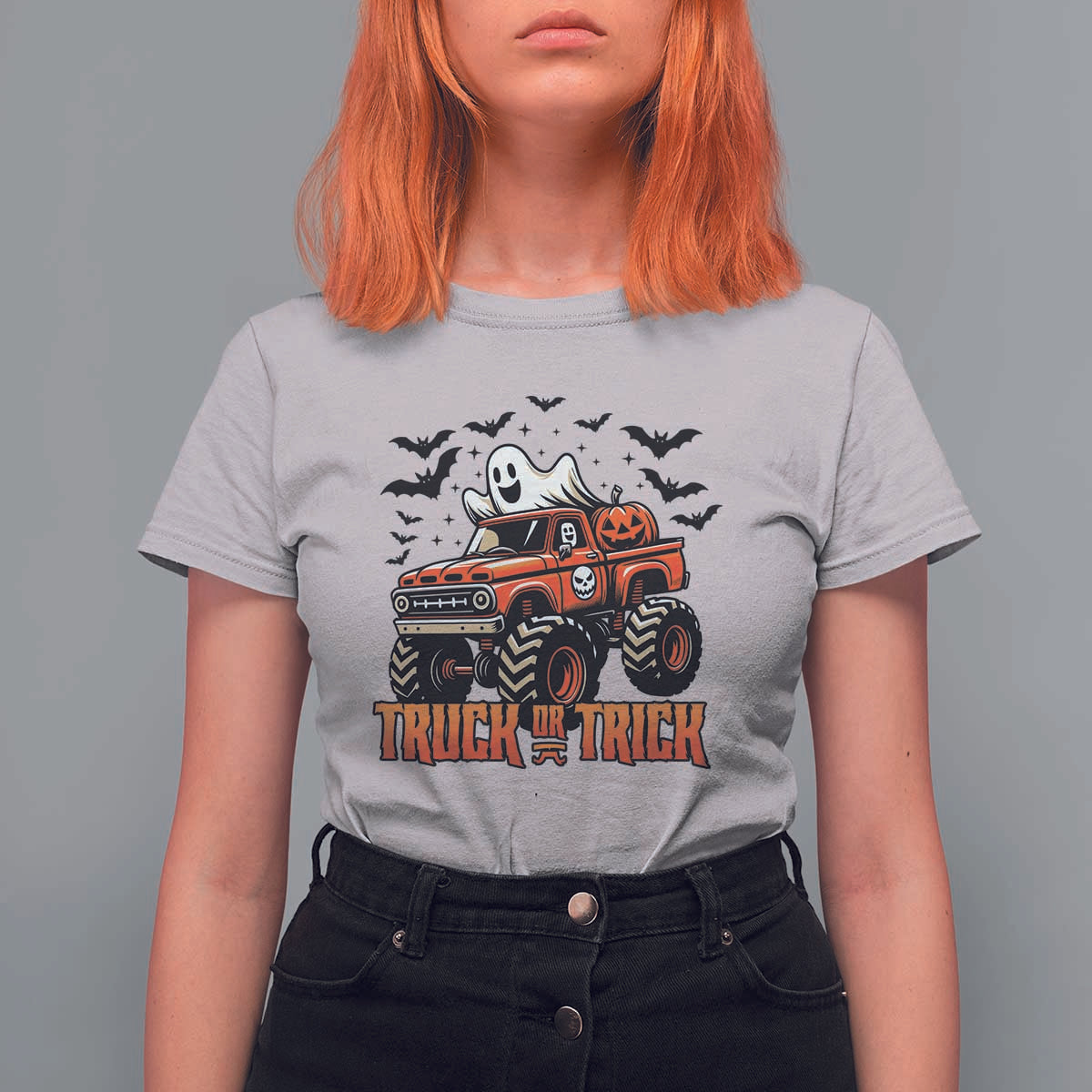 Truck Or Treat Ghost Racing T Shirt For Women Funny Halloween Monster Truck Lover - Wonder Print Shop
