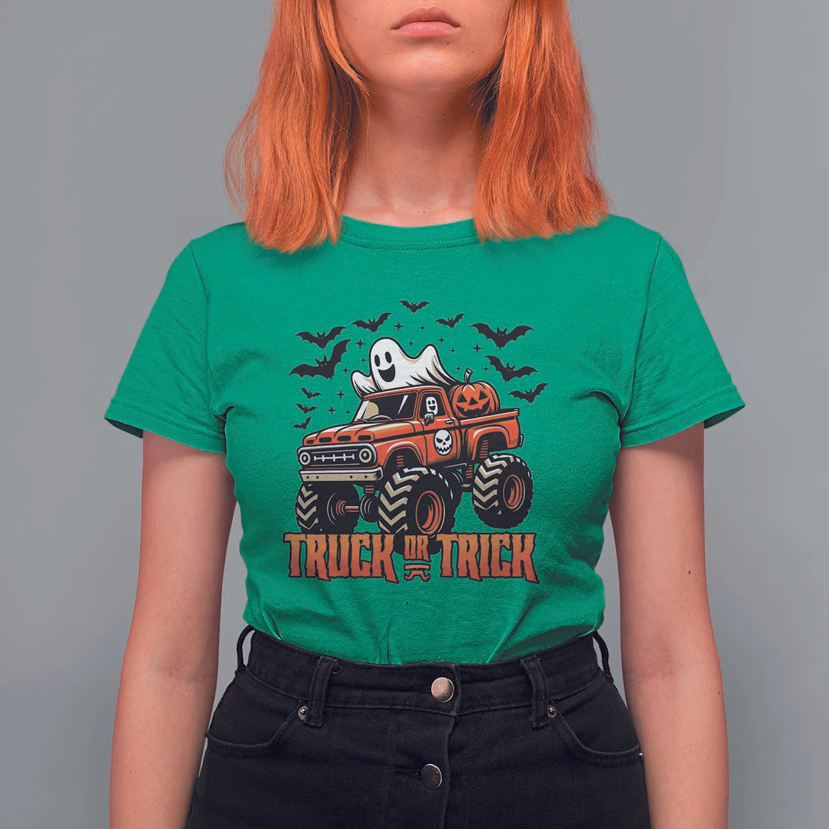 Truck Or Treat Ghost Racing T Shirt For Women Funny Halloween Monster Truck Lover - Wonder Print Shop