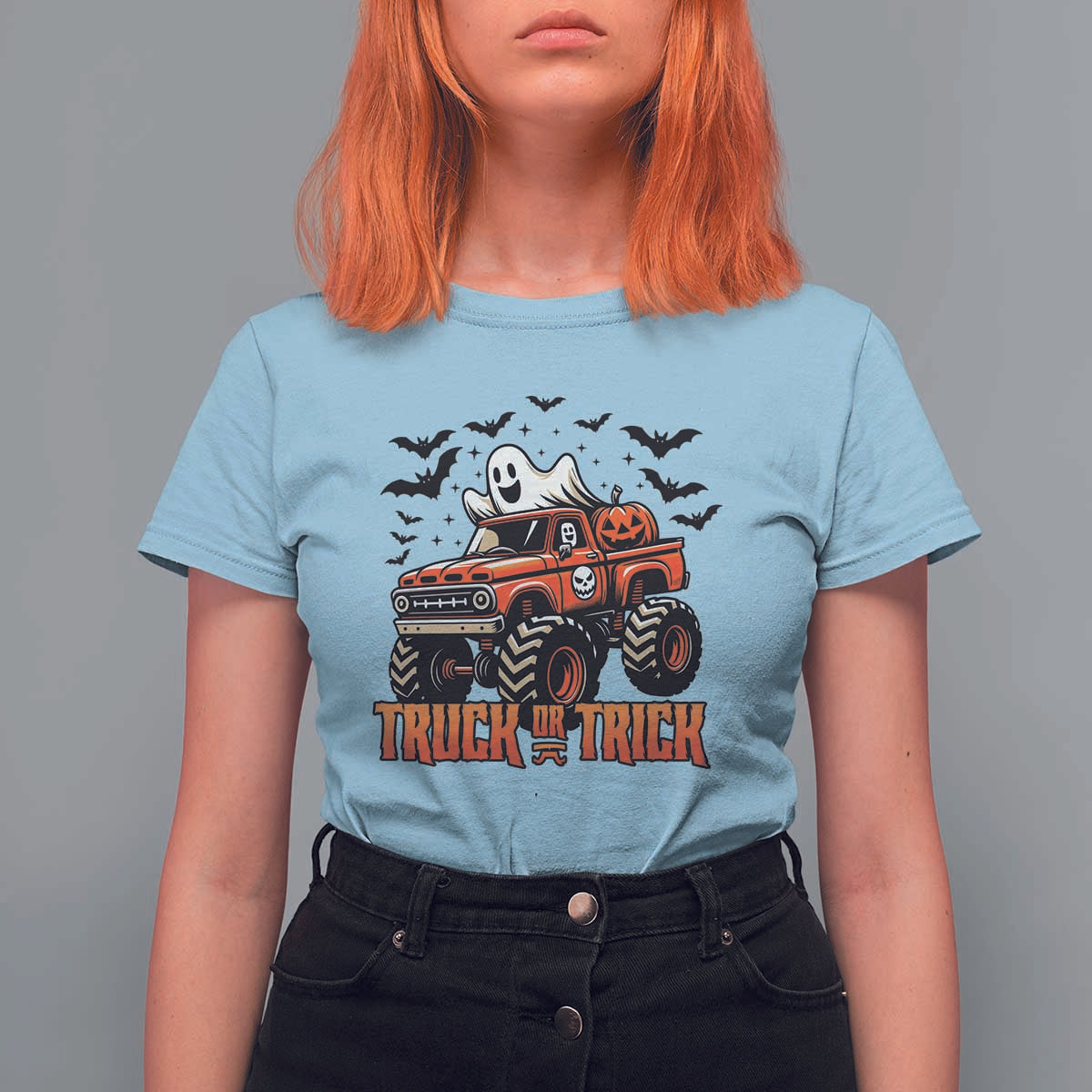 Truck Or Treat Ghost Racing T Shirt For Women Funny Halloween Monster Truck Lover - Wonder Print Shop