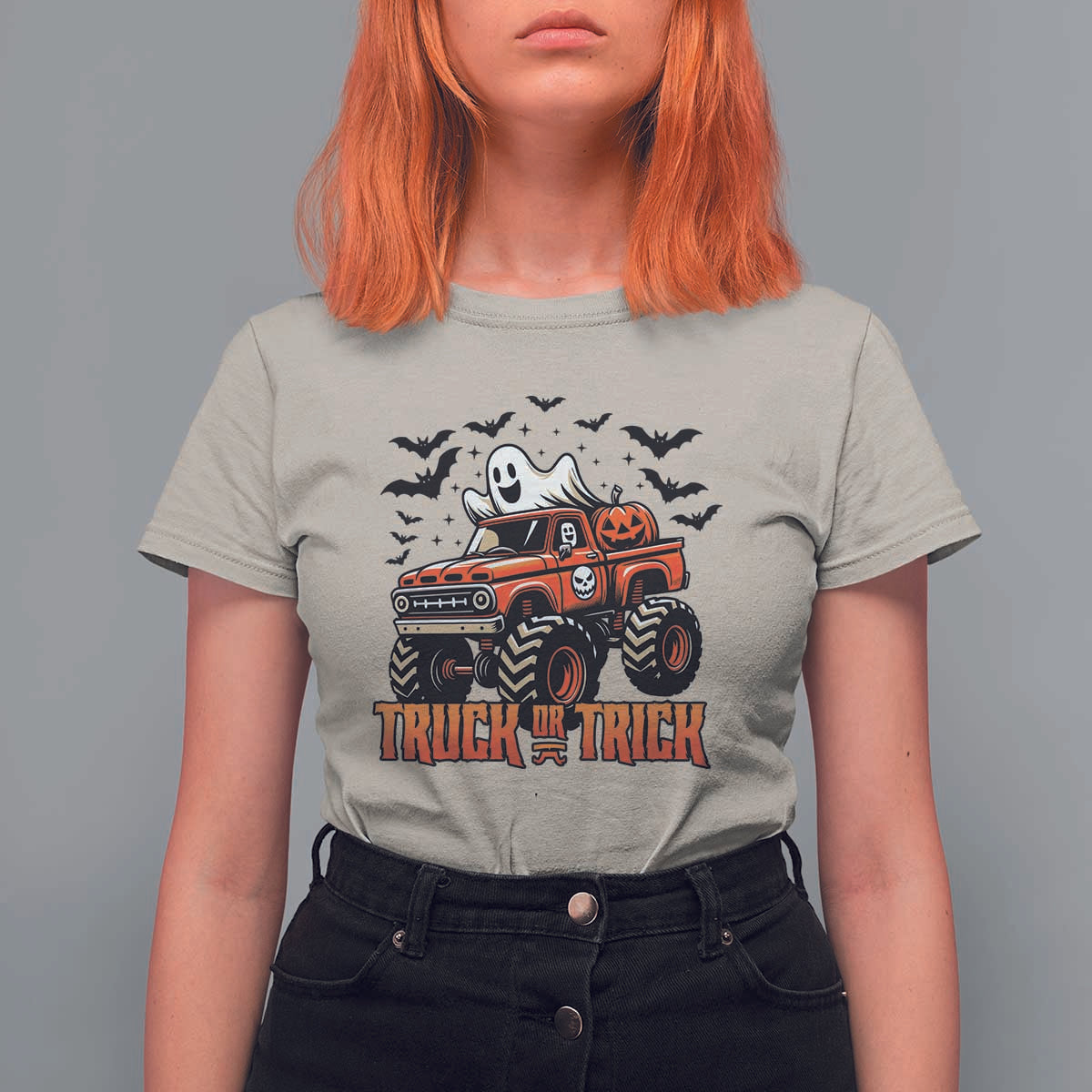 Truck Or Treat Ghost Racing T Shirt For Women Funny Halloween Monster Truck Lover - Wonder Print Shop