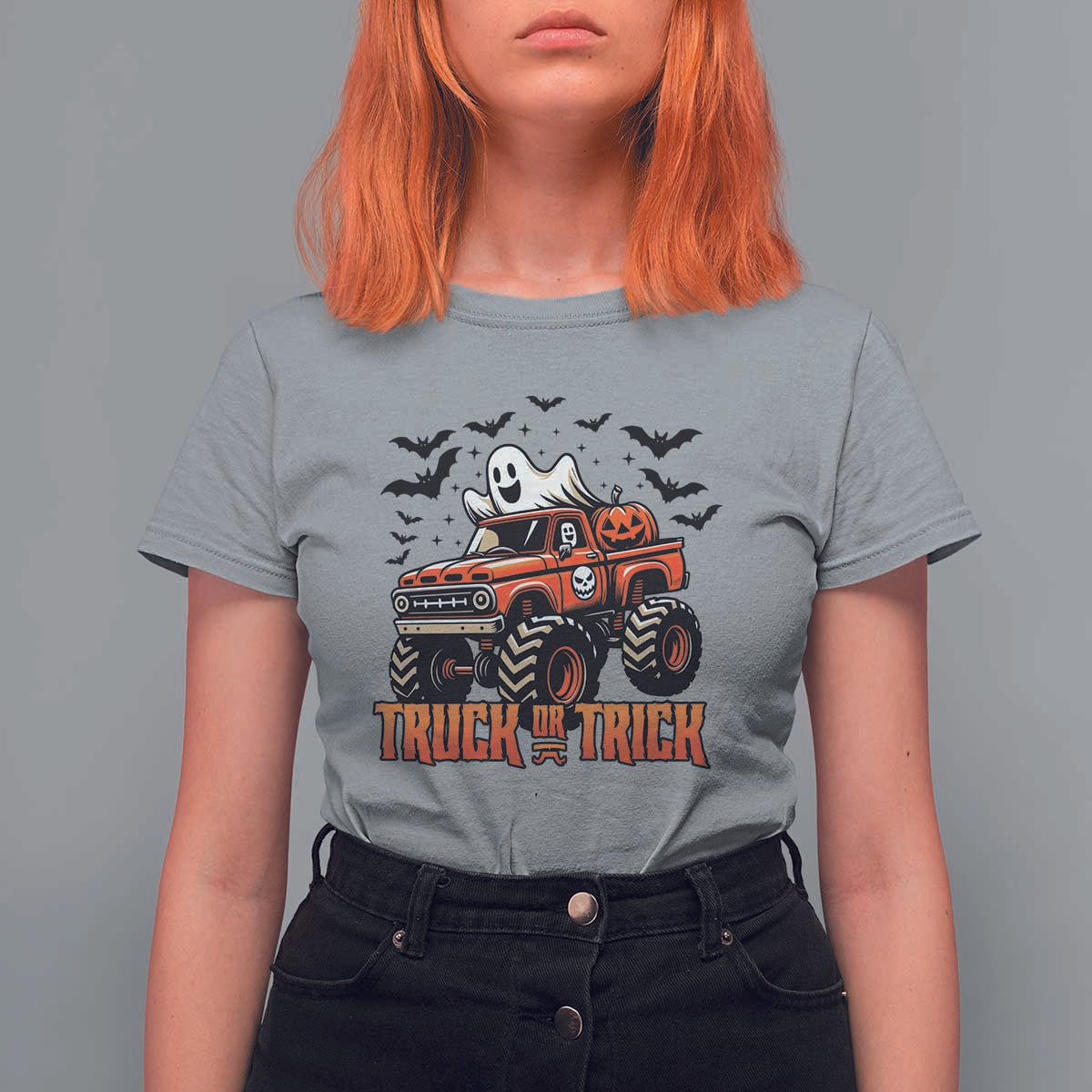 Truck Or Treat Ghost Racing T Shirt For Women Funny Halloween Monster Truck Lover - Wonder Print Shop