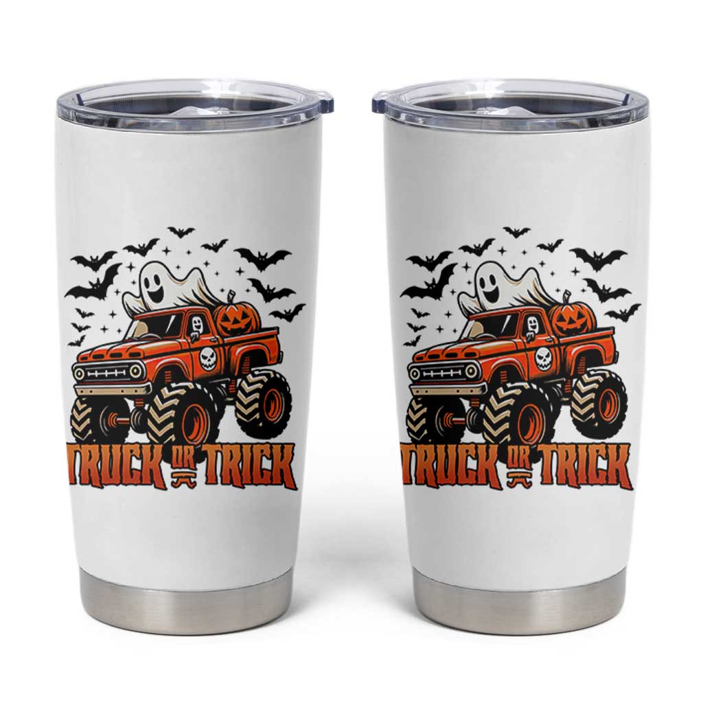 Truck Or Treat Ghost Racing Tumbler Cup Funny Halloween Monster Truck Lover