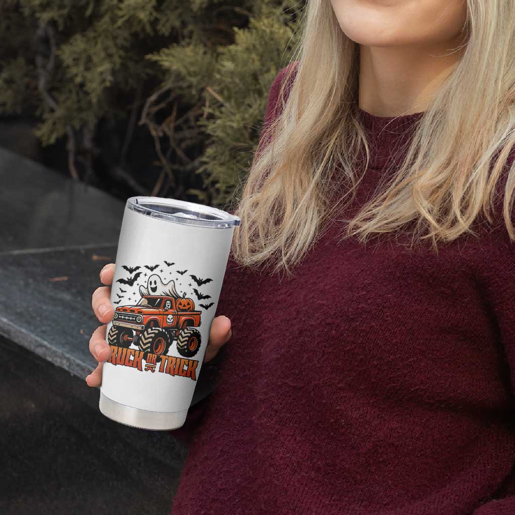 Truck Or Treat Ghost Racing Tumbler Cup Funny Halloween Monster Truck Lover