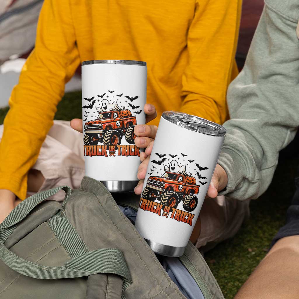 Truck Or Treat Ghost Racing Tumbler Cup Funny Halloween Monster Truck Lover