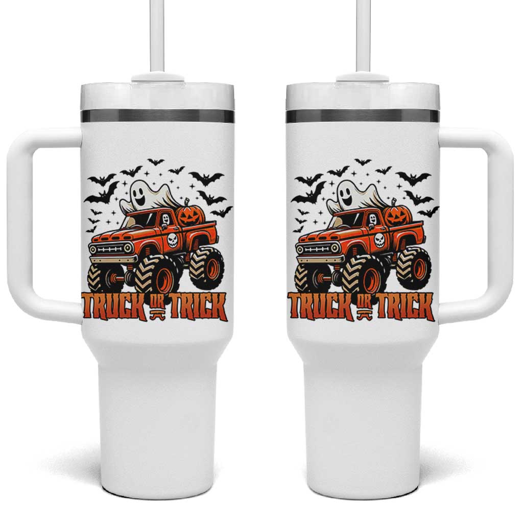 Truck Or Treat Ghost Racing Tumbler With Handle Funny Halloween Monster Truck Lover
