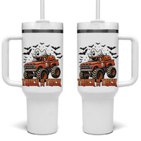 Truck Or Treat Ghost Racing Tumbler With Handle Funny Halloween Monster Truck Lover