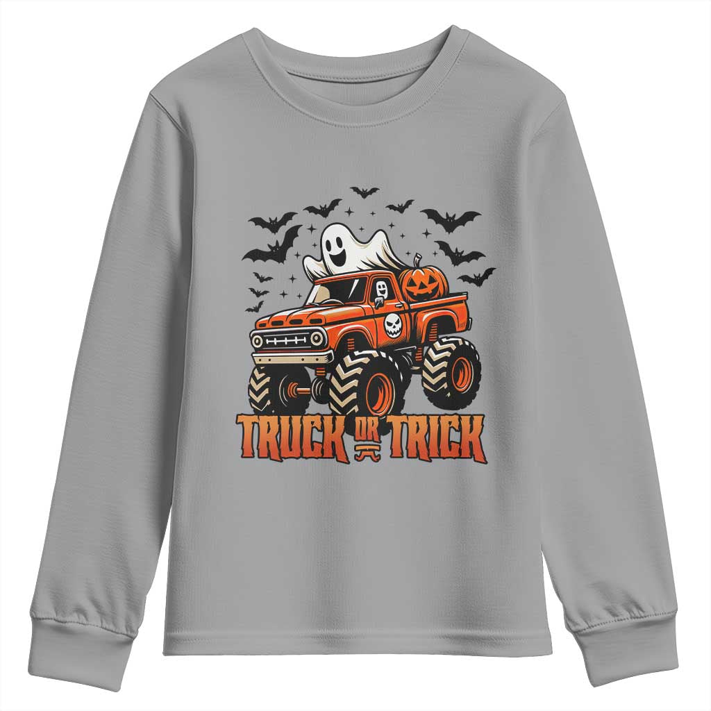 Truck Or Treat Ghost Racing Youth Sweatshirt Funny Halloween Monster Truck Lover - Wonder Print Shop