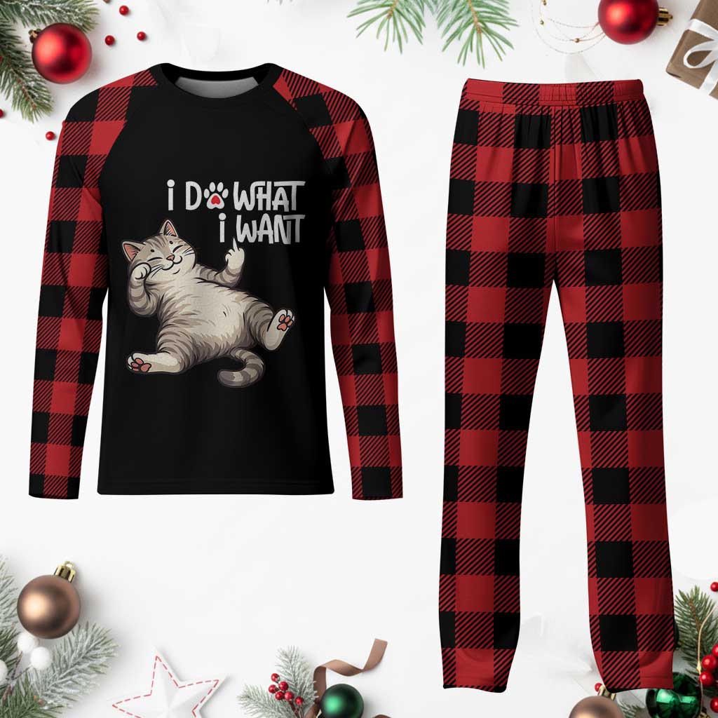 Funny Cat Plaid Pajama Set I Do What I Want - Wonder Print Shop