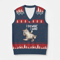 Funny Cat V-Neck Knit Sweater Vest I Do What I Want - Wonder Print Shop
