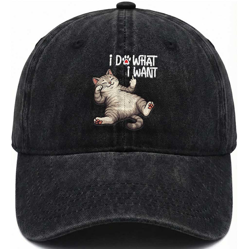 Funny Cat Washed Cotton Baseball Cap I Do What I Want