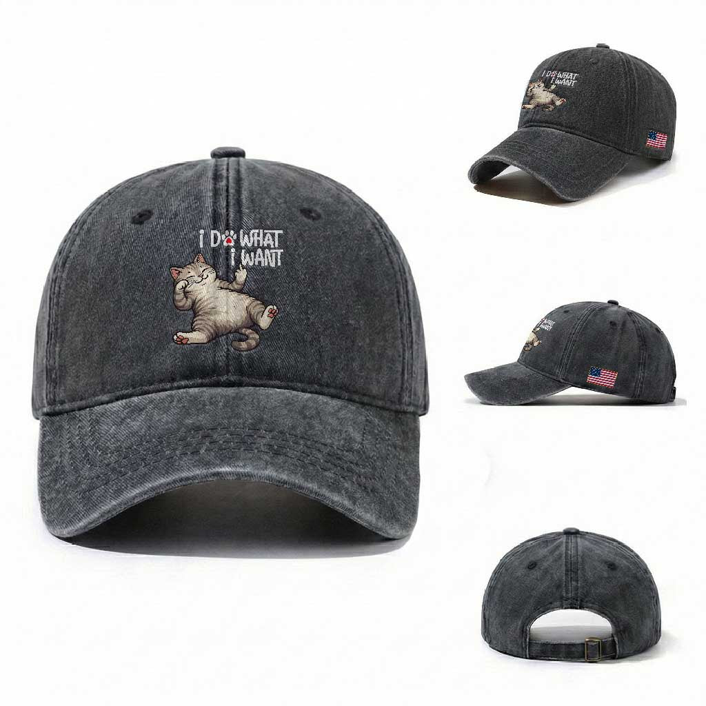 Funny Cat Washed Cotton Baseball Cap I Do What I Want