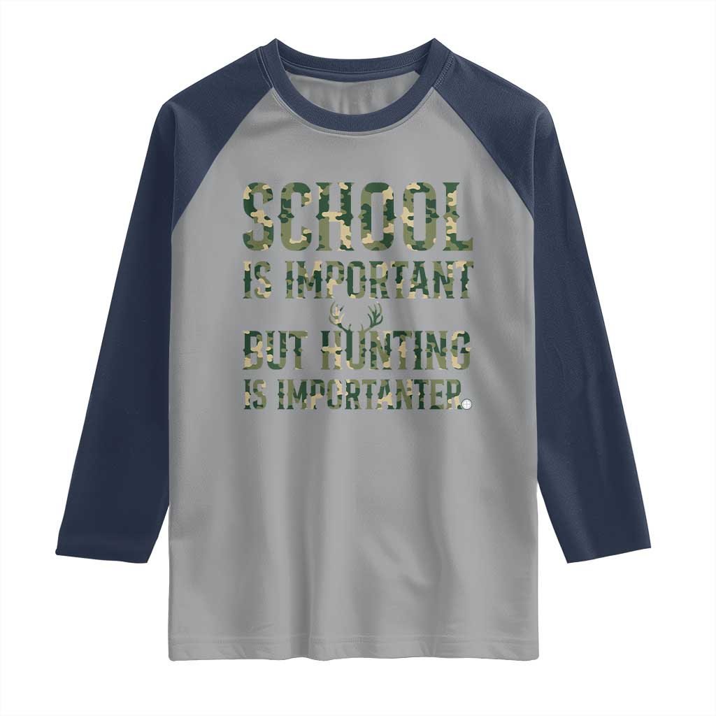 School Is Important But Hunting Is Importanter Raglan Shirt Hunter Life Joke - Wonder Print Shop