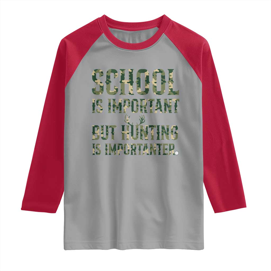 School Is Important But Hunting Is Importanter Raglan Shirt Hunter Life Joke - Wonder Print Shop