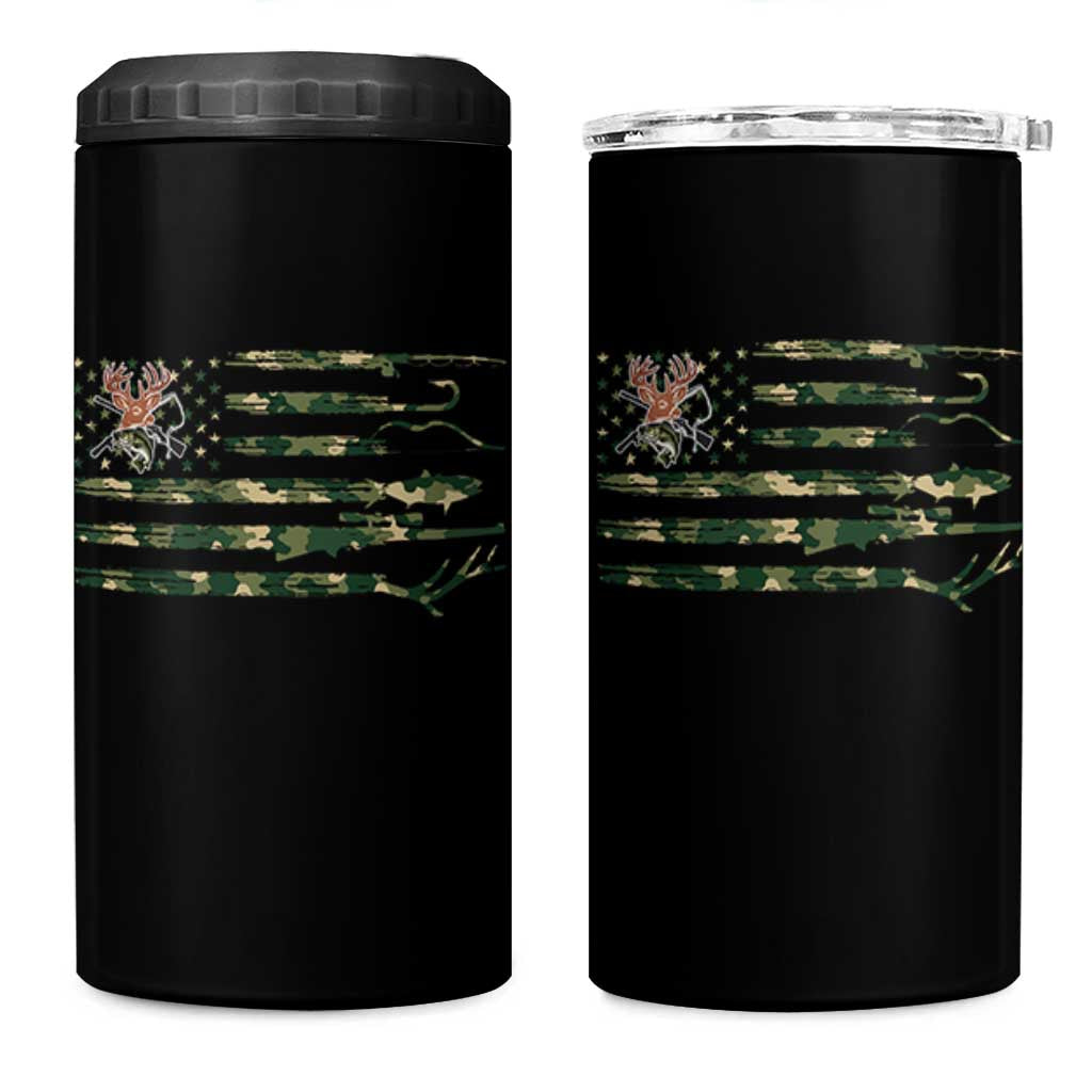 Hunting And Fishing Life 4 in 1 Can Cooler Tumbler American Flag