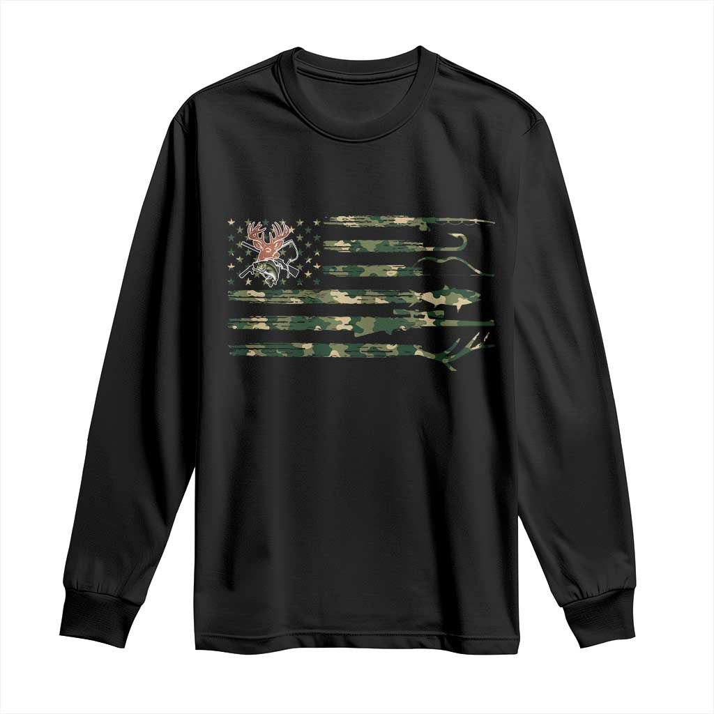 Hunting And Fishing Life Long Sleeve Shirt American Flag - Wonder Print Shop