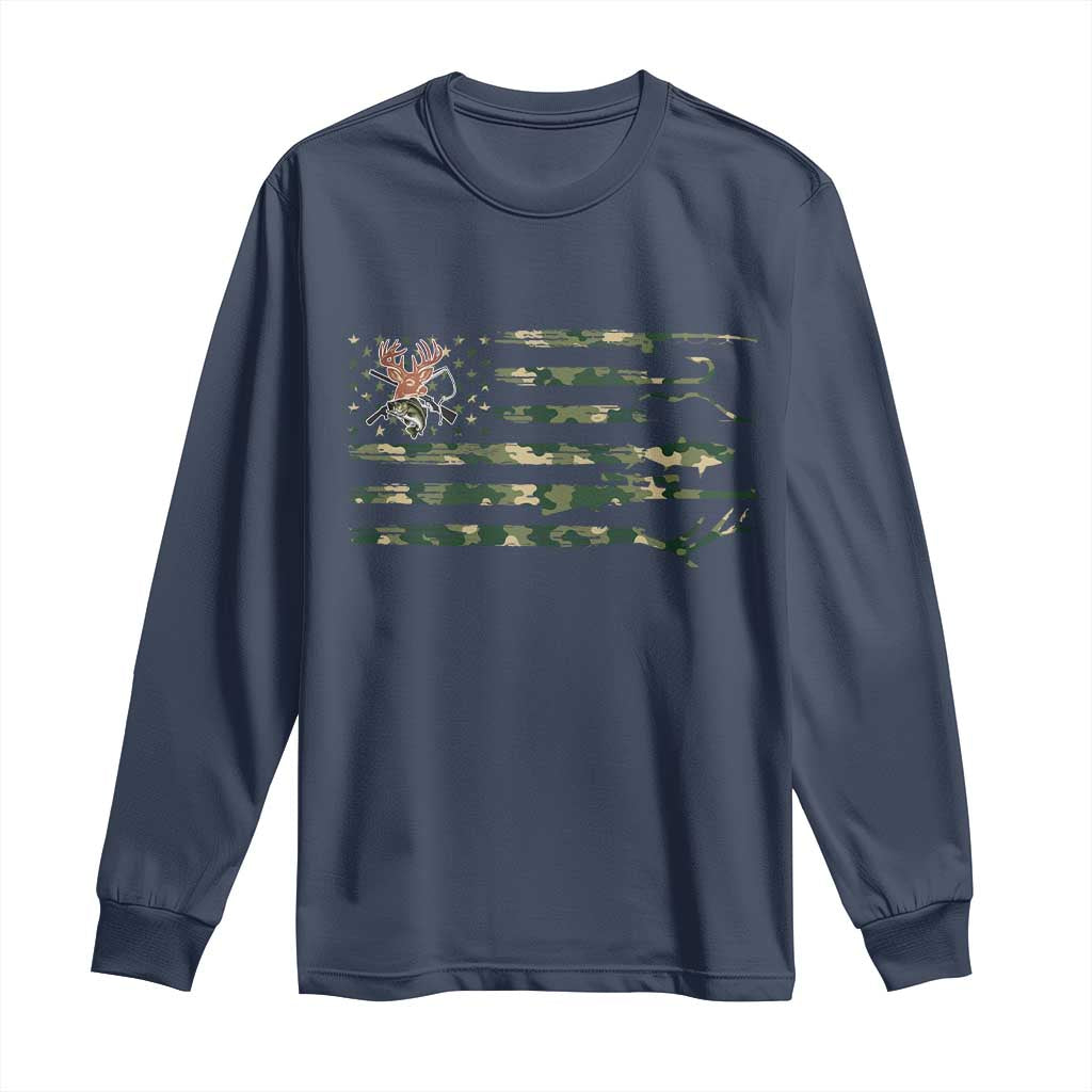 Hunting And Fishing Life Long Sleeve Shirt American Flag - Wonder Print Shop