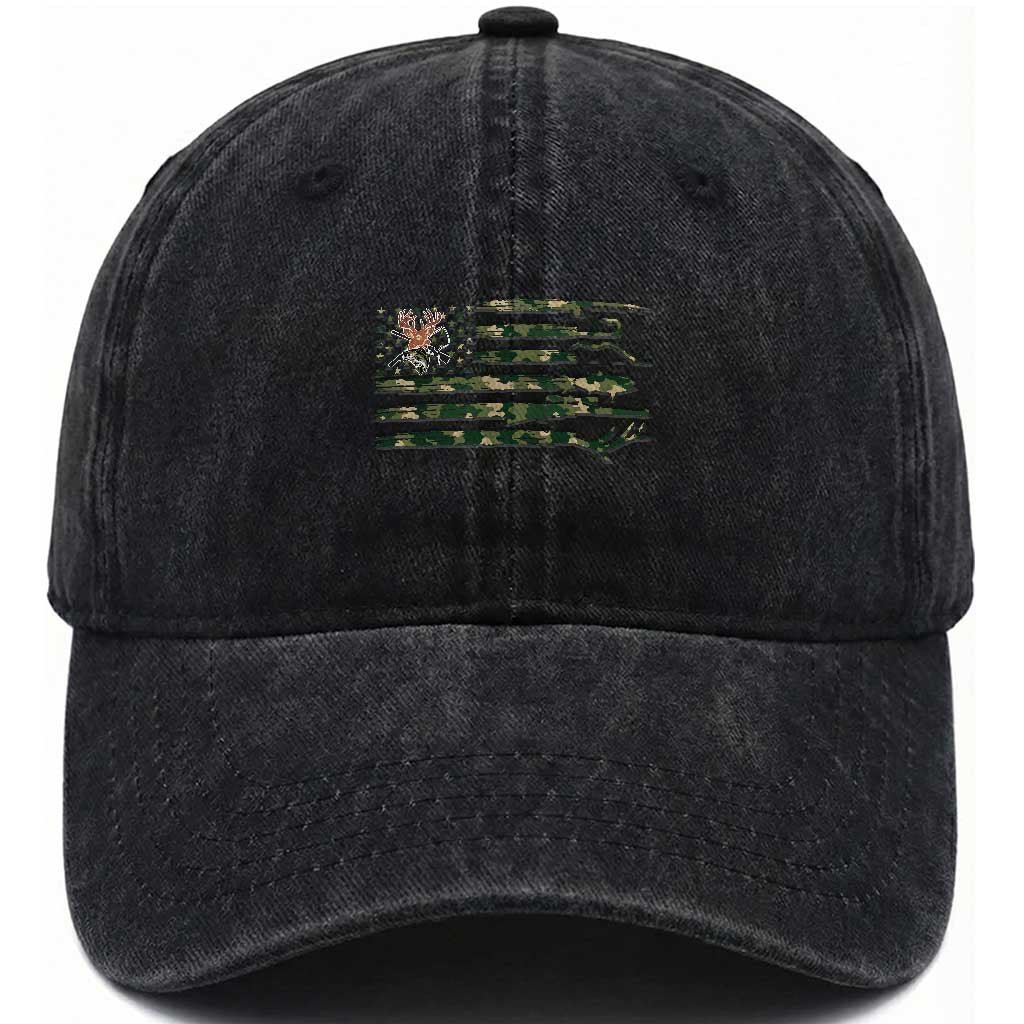 Hunting And Fishing Life Washed Cotton Baseball Cap American Flag