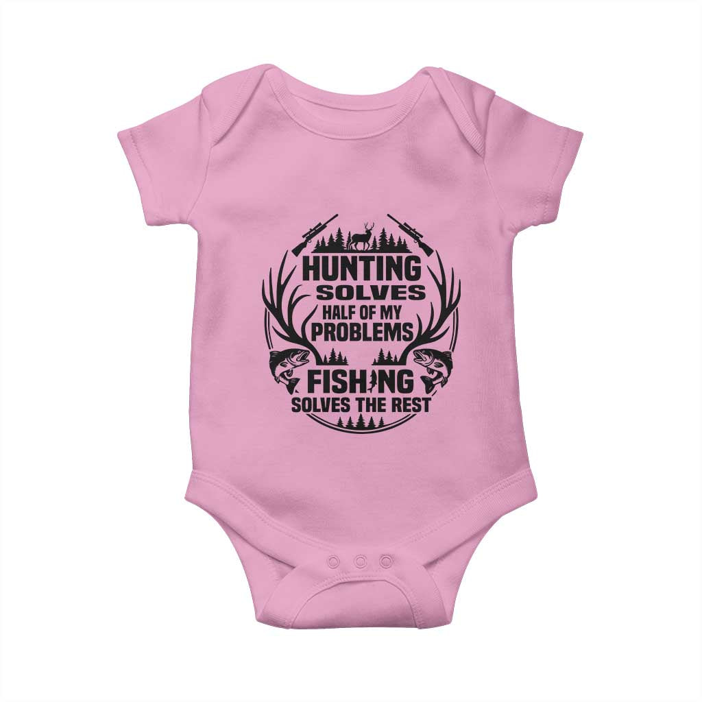 Hunter Fishermen Gifts Baby Onesie Fishing And Hunting Solve My Problems - Wonder Print Shop