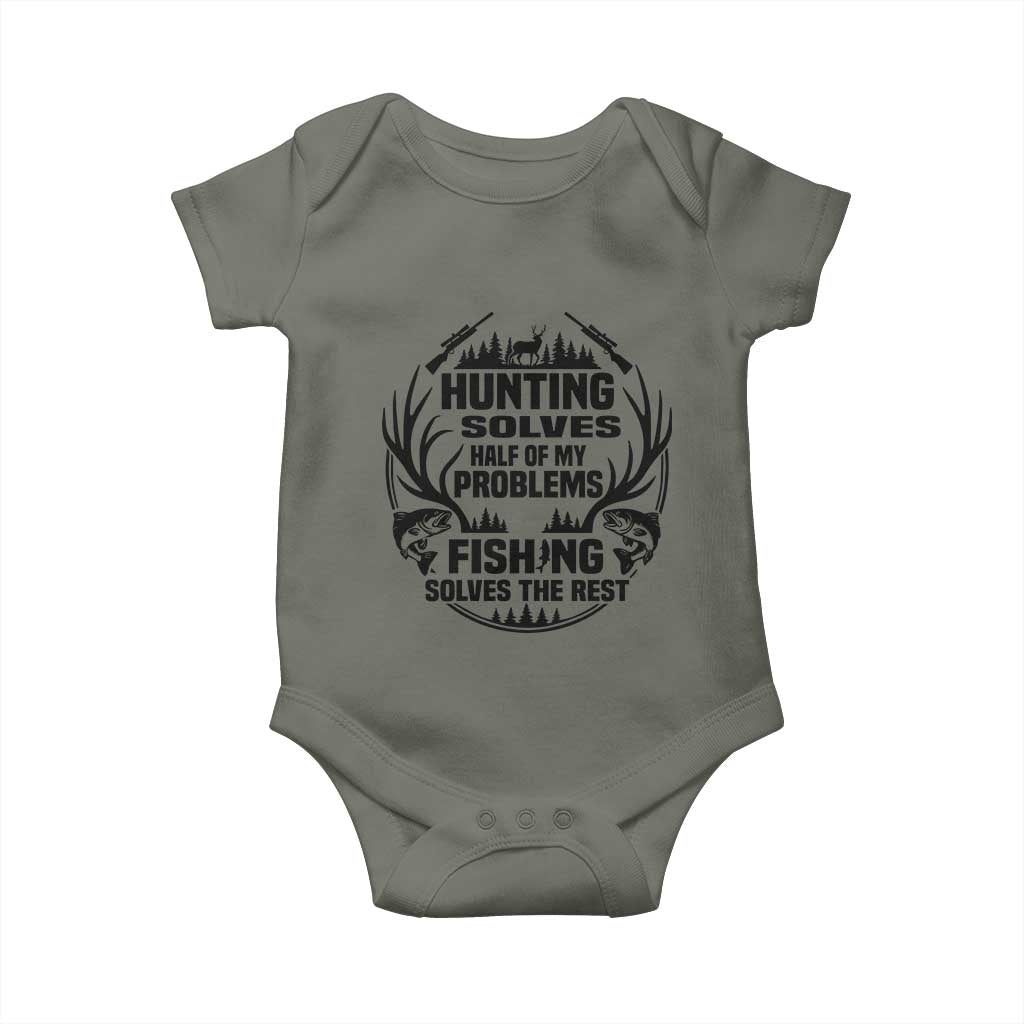 Hunter Fishermen Gifts Baby Onesie Fishing And Hunting Solve My Problems - Wonder Print Shop