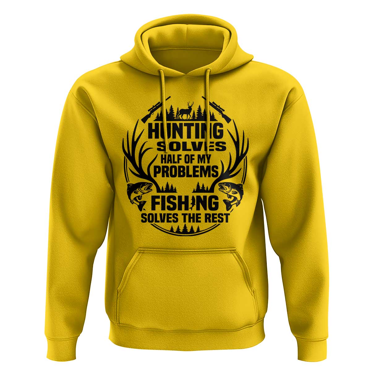 Hunter Fishermen Gifts Hoodie Fishing And Hunting Solve My Problems - Wonder Print Shop