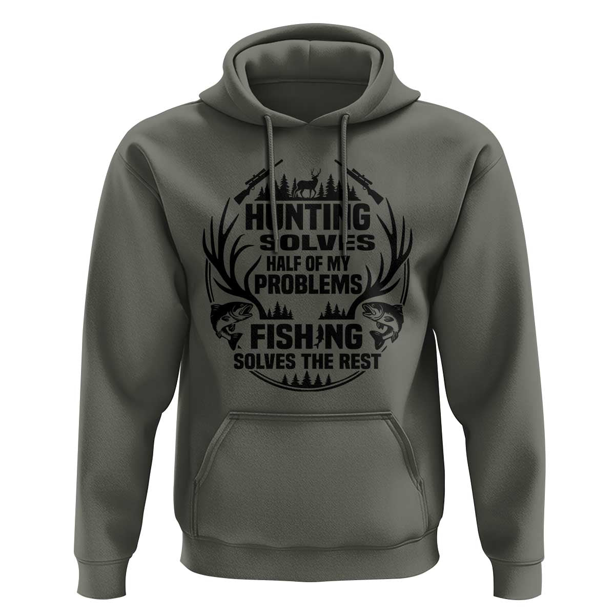 Hunter Fishermen Gifts Hoodie Fishing And Hunting Solve My Problems - Wonder Print Shop