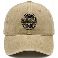 Hunter Fishermen Gifts Washed Cotton Baseball Cap Fishing And Hunting Solve My Problems