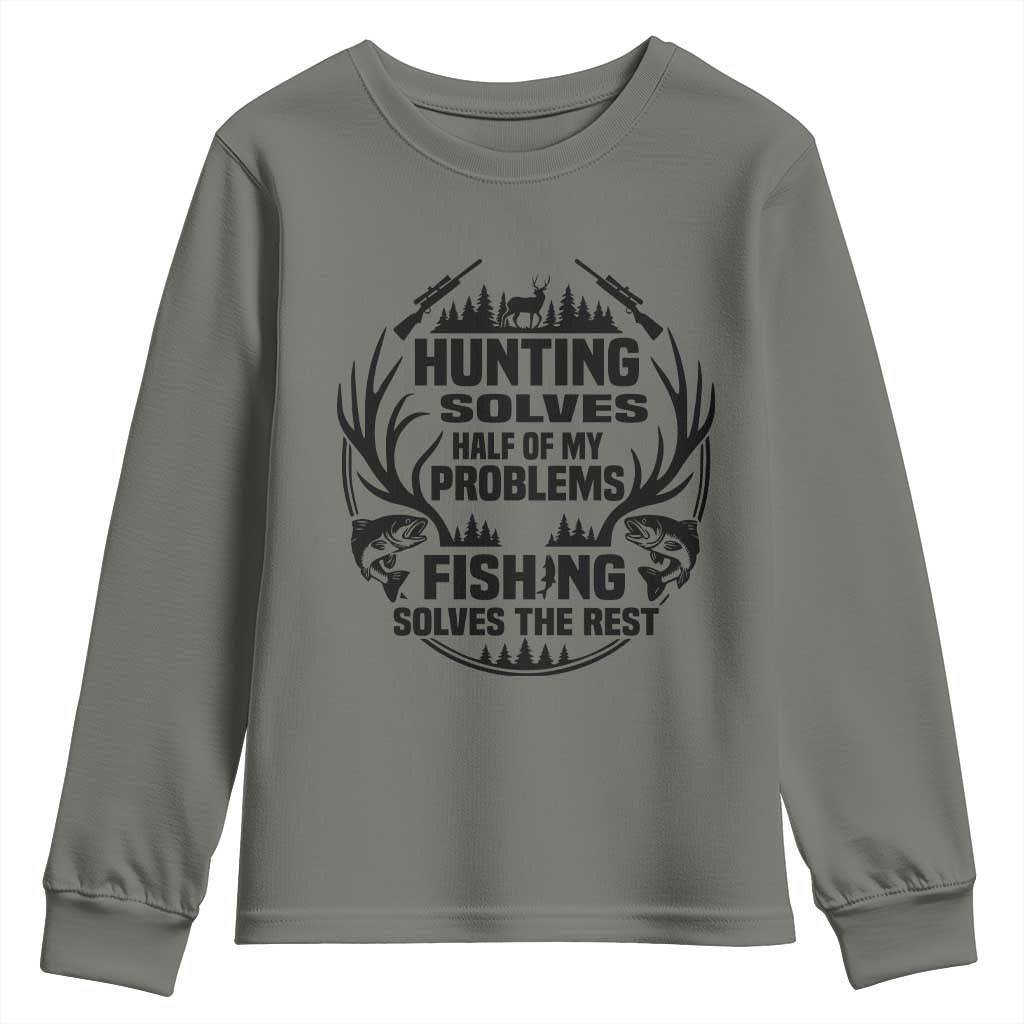 Hunter Fishermen Gifts Youth Sweatshirt Fishing And Hunting Solve My Problems - Wonder Print Shop