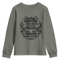 Hunter Fishermen Gifts Youth Sweatshirt Fishing And Hunting Solve My Problems - Wonder Print Shop