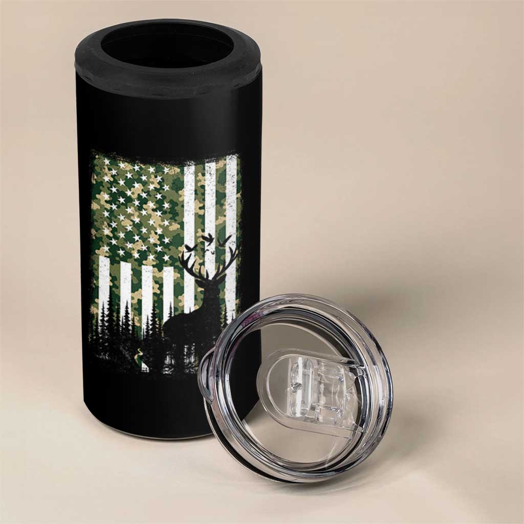 Deer Hunting 4 in 1 Can Cooler Tumbler American Flag Camo Gift
