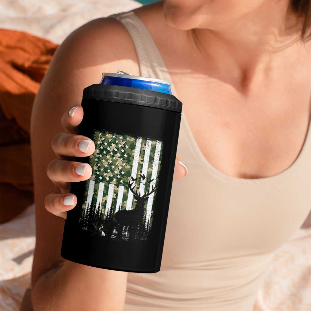 Deer Hunting 4 in 1 Can Cooler Tumbler American Flag Camo Gift